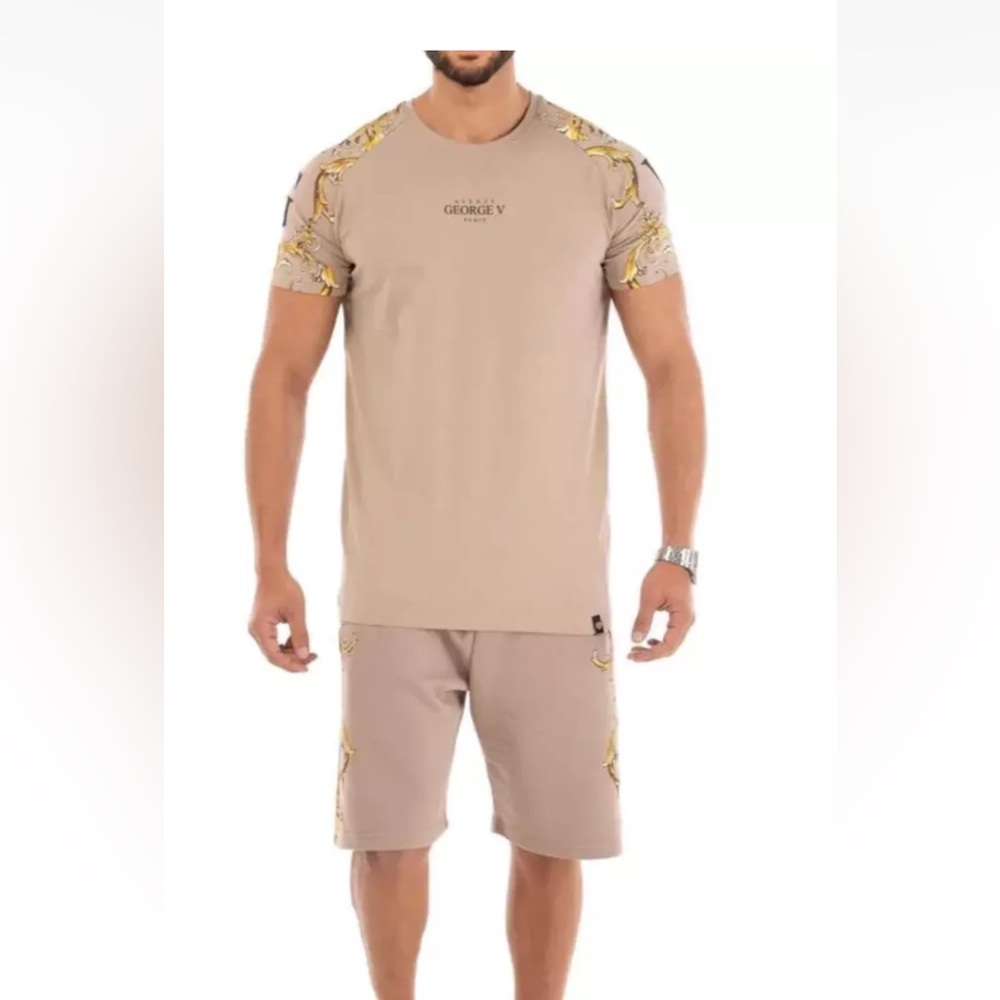 Avenue George V Paris Short set Men's Khaki Beige 2 piece Set Baroque design XL